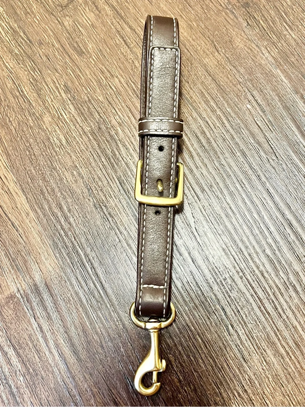 Coach Brown Leather Key/Card Holder Strap with Gold Hardware